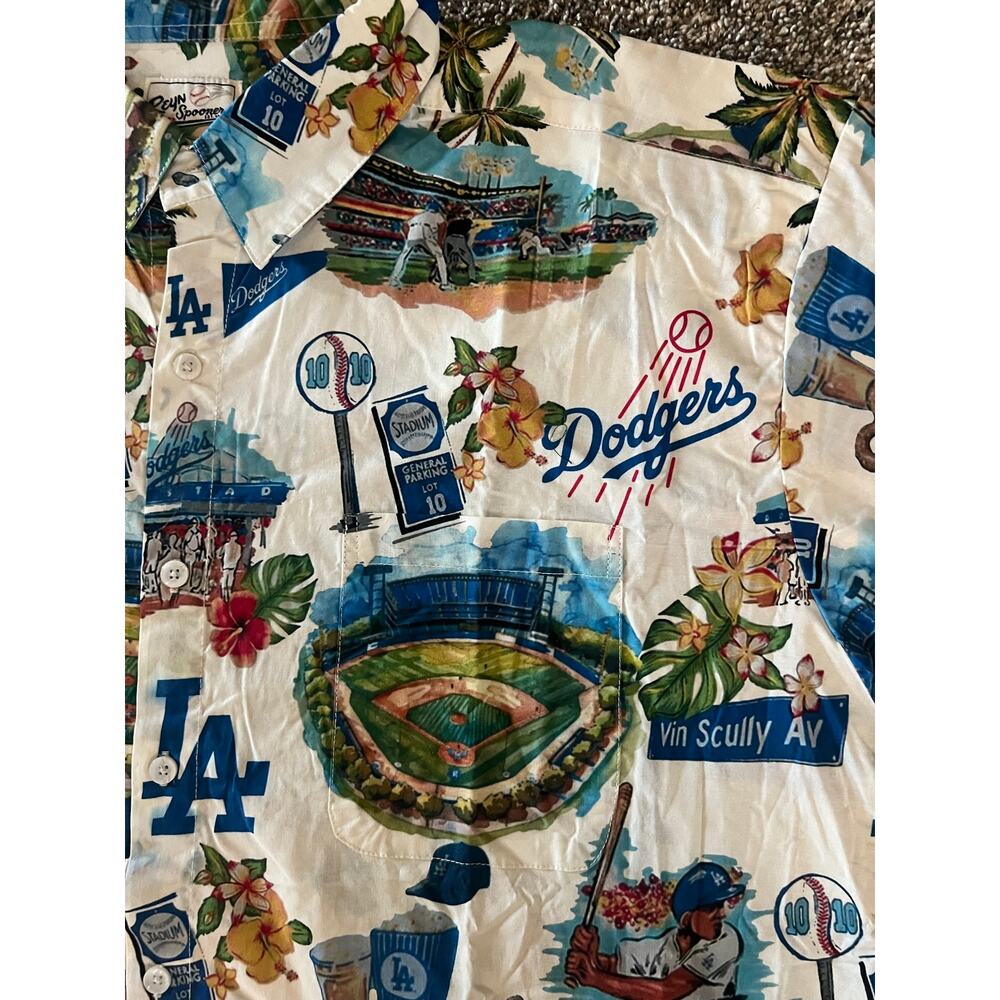 Reyn Spoomer 2XL Hawaiian Button Up MLB LA Dodger White Shirt (NWOT) - Picture 4 of 10